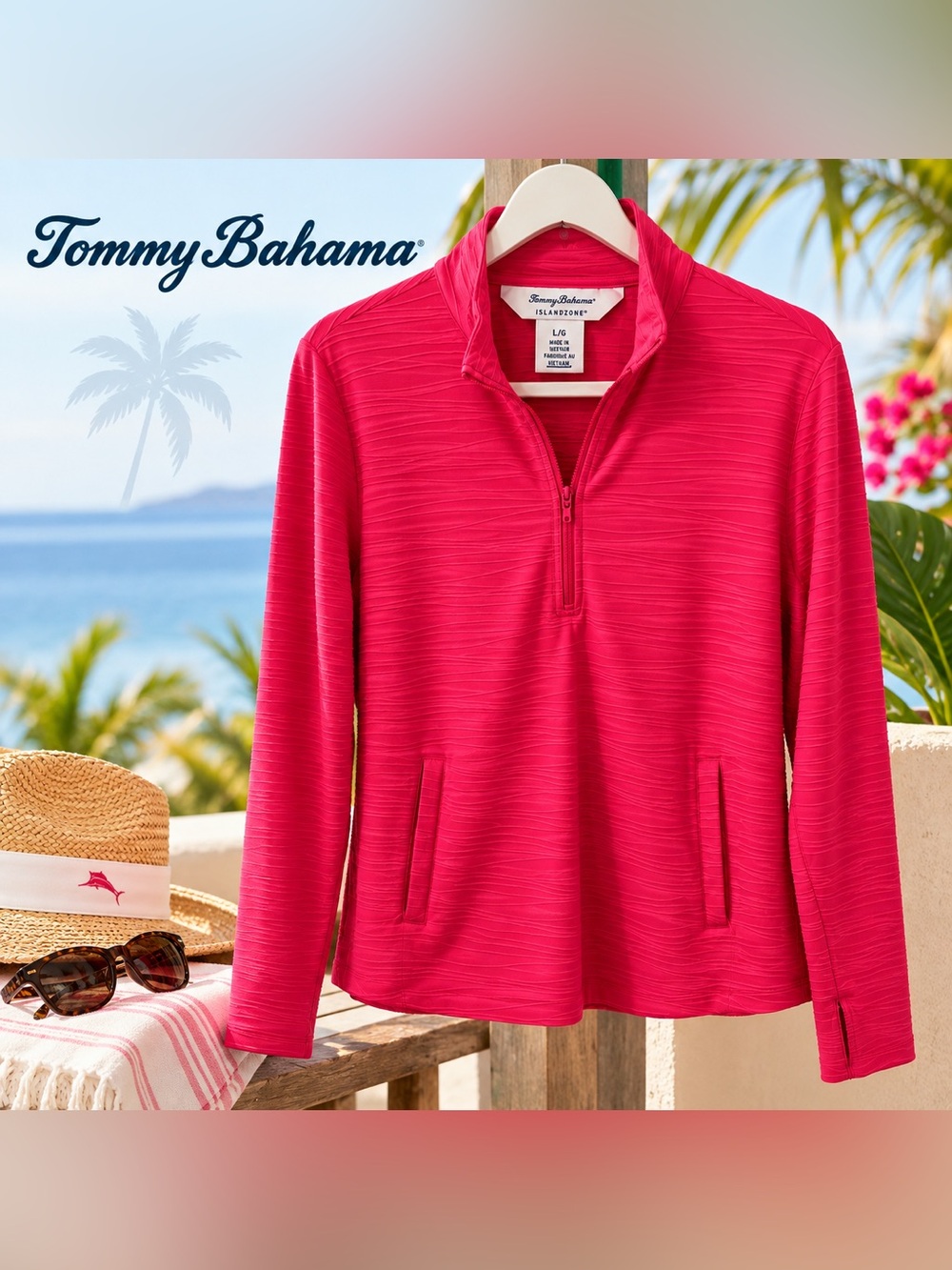 Tommy Bahama Women’s L Pink Magenta 1/4 Zip Pullover Golf Tennis Performance Top